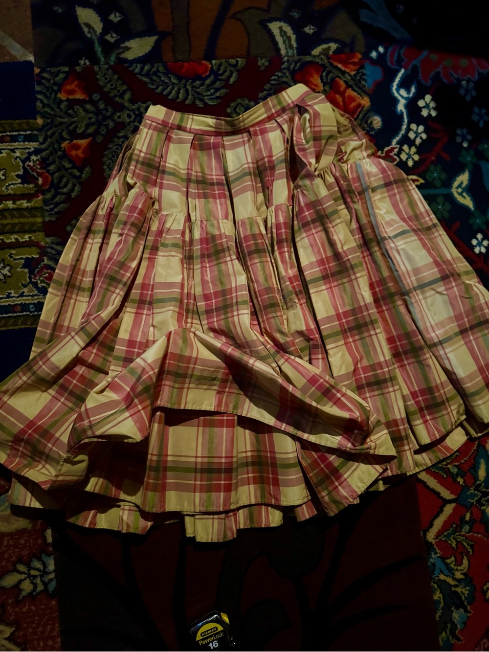 Women’s Red and Gold Plaid Pleated Full Skirt with Pockets Taffeta 6
